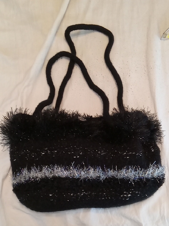 Handbags - Black Faux-Fur Shoulder Bag with Silver Trim. Fun and Fabulous